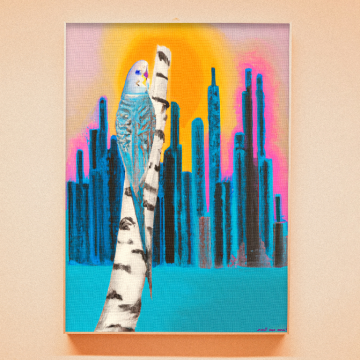 A Bird Looking at the Sun Over a City Skyline Across the Sea Printable Art